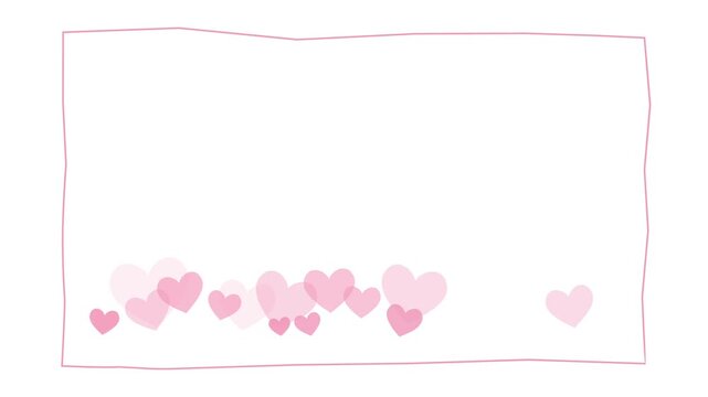 animated light pink hearts cluster along the bottom inside a thin hand drawn frame on white background creating a soft romantic decorative design