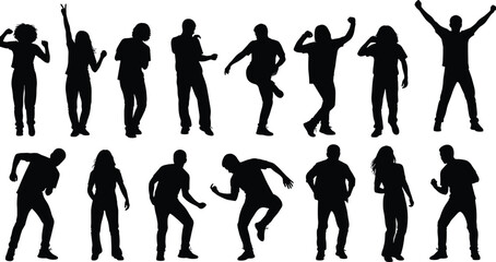 Fototapeta premium Silhouettes of People in Expressive Poses – Dancing, Jumping, and Gesturing to Capture Joy, Freedom, and Artistic Motion