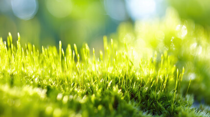 Fresh green grass growing under bright sunlight in a natural set