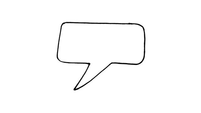 Hand-drawn minimalist black outline speech bubble animation on white background, ideal for comic-style dialogue, social media captions, and creative video overlays for vlogs.
