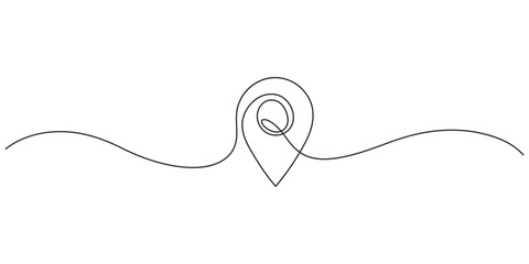Obraz premium Continuous one line drawing of location icon concept. Continuous line draw design graphic vector, Continuous single line drawing of home location map isolated on white background. Graphic illustration