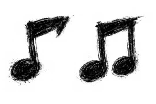 Hand drawn musical notes in a rough sketch style, depicting two eighth notes. Transparent background for versatile use - Powered by Adobe