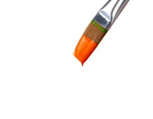 Angled Paintbrush with Orange Paint and Colorful Palette, Creative Process Concept, isolated