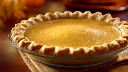 Delicious Homemade Pumpkin Pie with Flaky Crust on a Wooden Table