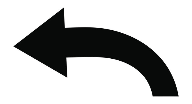 A simple black curved arrow pointing to the left a minimalist graphic design silhouette
