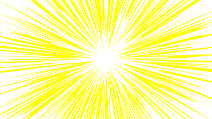 Abstract vector illustration of a bright yellow sunburst design features a summer sunrise sky with orange sunbeams and a golden light explosion for a sunny wallpaper
