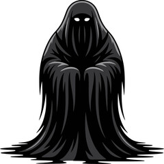 Dark hooded reaper illustration with glowing eyes and clawed hands, symbolizing death, fear, mystery, horror, and supernatural darkness.