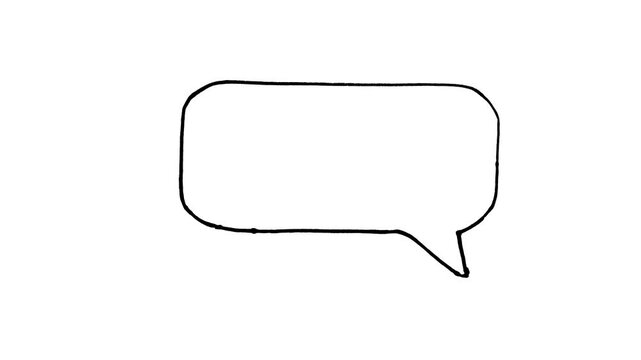 Minimalist hand-drawn black outline speech bubble animation on white background, ideal for comic style dialogue, social media captions, and creative video overlays for vlogs.
