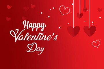 Happy Valentine&rsquo;s Day Red Heart Background with Hanging Hearts &ndash; Romantic Love Greeting Card Design