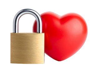 Padlock Beside Red Human Heart, Love and Security Concept, isolated on white background
