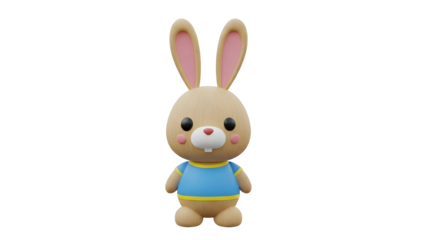 A cute cartoon illustration of a happy pink Easter bunny isolated on transparent background.png