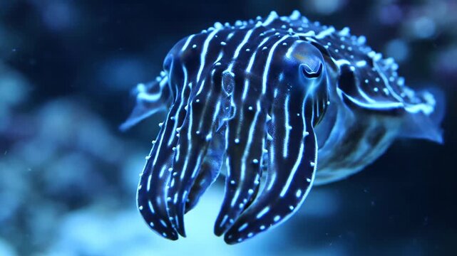 Cuttlefish swimming underwater with glowing patterns 4K Video