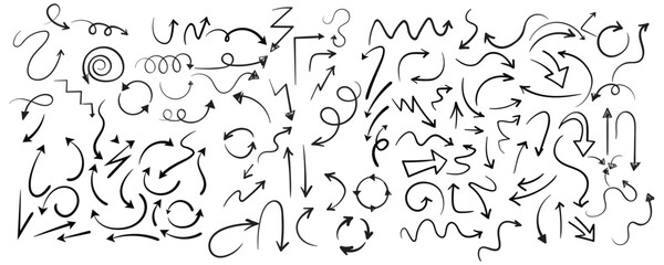Obraz premium Hand Drawn Arrow and Symbol Doodle Set – Sketchy Direction Signs and Creative Marks
