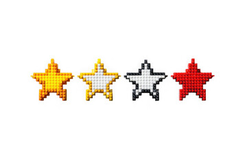 Four pixelated stars isolated on transparent background