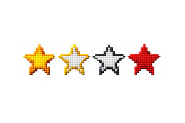 Four pixelated stars isolated on transparent background