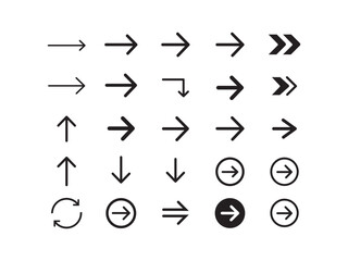 The diverse collection of black vector arrow icons for user interface design, Vector Illustration