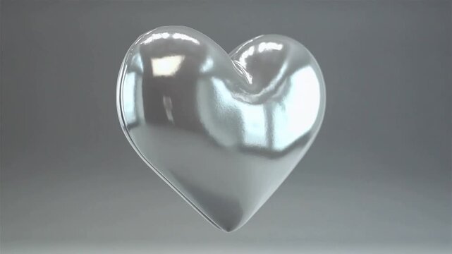 Shiny metallic heart-shaped object with reflective surface.