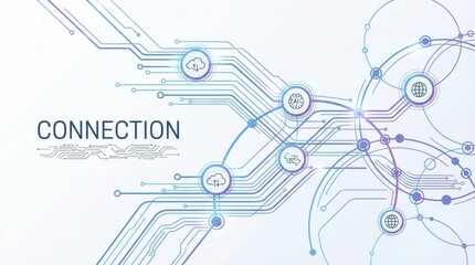 Digital connection technology abstract circuit board with AI,cloud computing,network and global connectivity icons