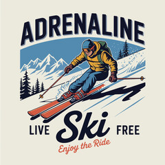 This dynamic image captures the adrenaline of skiing in a breathtaking mountain landscape, evoking feelings of freedom and adventure in winter sports enthusiasts. © Shufen