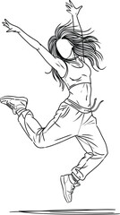 Energetic young woman dancing hip hop style sketch
