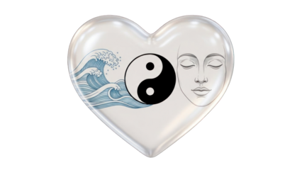 Yin Yang Heart Symbol with Wave and Face