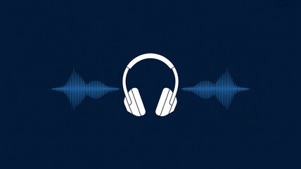 Professional headphones with sound waves on dark blue background