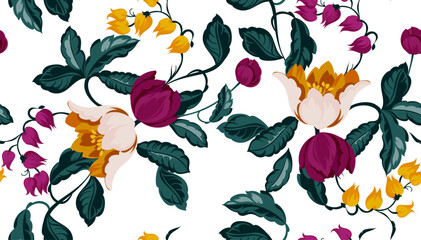Seamless flowers pattern. Hand draw abstract floral pattern. © akn
