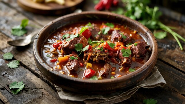 A dish of Georgian cuisine.
Solyanka in Georgian. Solyanka in Georgian is a thick, spicy and very spicy meat stew.