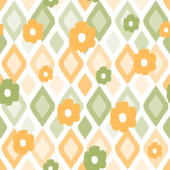 Sweet Floral Argyle Seamless pattern. The soft pastel colors and playful layout make it perfect for girly textiles, nursery prints, baby shower decorations, scrapbooking, wrapping paper, orange, green