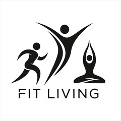 Naklejka premium Fit Living Black Silhouette People Icons Vector