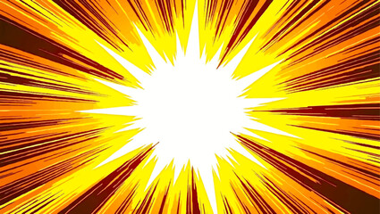 Obraz premium Abstract sunburst background illustration featuring bright yellow and orange summer rays in a glowing sunlight explosion design with hot sunshine beams and a vibrant sunrise star shine vector