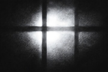 glowing window with shadows on wall