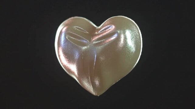 Shiny metallic heart shape on black background.