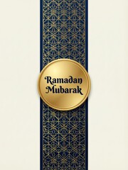 Elegant ramadan mubarak greeting with golden geometric pattern on a deep blue stripe