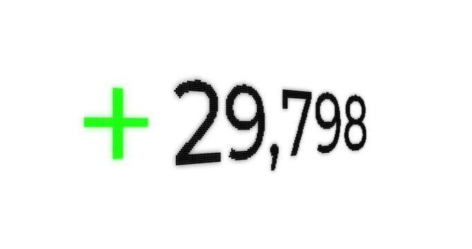 Counting concept with a green plus icon and black numbers on a white background.