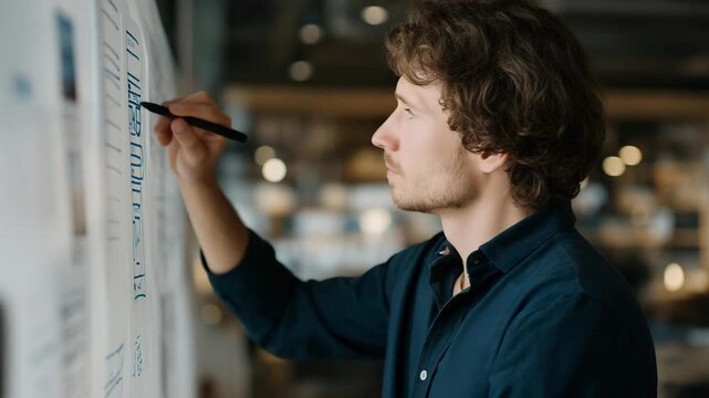 Product designer sketching user interface wireframes on a whiteboard, emphasizing UX design thinking and iterative development processes. cinematic color correction, natural uneven lighting yet