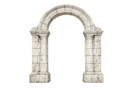 Stone archway creating an ancient marble gateway or portal, classic architecture and archaeological ruins on transparent background