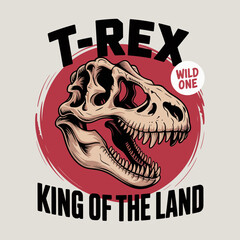 An artistic representation of a T-Rex skull, emphasizing its fierce appearance, symbolizing the power and prehistoric dominance of this magnificent dinosaur in history. © Xi