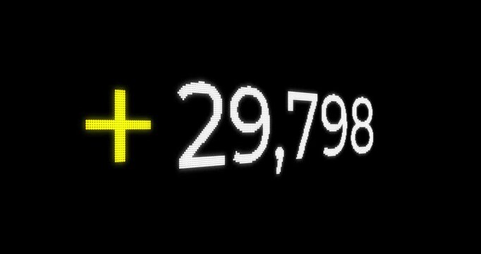 Concept of summation counting with a yellow plus icon and white numbers on a black background