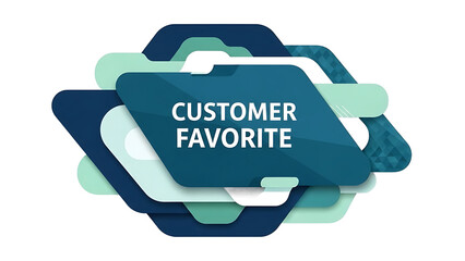 Customer favorite badge with overlapping blue and green shapes isolated on a transparent background