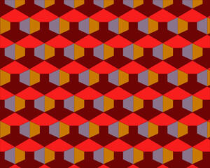 A vibrant seamless geometric pattern featuring colorful mosaic triangles and checkered textures in orange and yellow for vintage vector art wallpaper or retro textile design