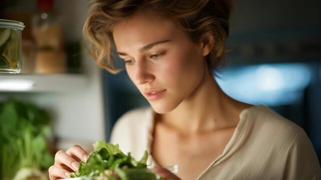 A person resetting their kitchen by clearing out leftover holiday treats, filling the fridge with fresh produce and prepping containers for a healthier seasonal routine. cinematic color correction,