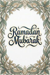 Elegant ramadan mubarak greeting with floral border design and ornate calligraphy