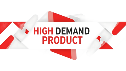 Demand Product Label with Red and Black Text isolated on a transparent background white background