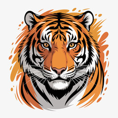 Naklejka premium This image showcases a powerful tiger head, full of intricate details and vibrant colors, emphasizing strength and wild beauty, perfect for wildlife and nature themes.