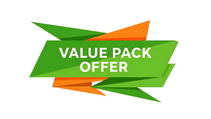 Green and orange banners with value pack offer text isolated on a transparent background