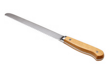 Wooden handle bread knife isolated on transparent background