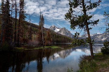 Stanley Lake reflection with a burnt forest