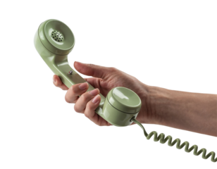 Hand Holding Vintage Telephone Receiver Isolated