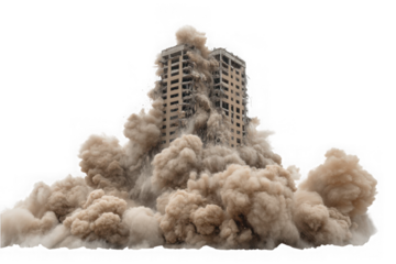 Building explosion isolated on transparent background